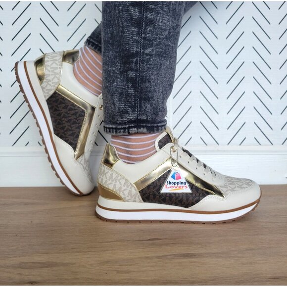 ❤️MK MADDY Womens Trainer Sneaker 5.5 Monogram Gold Brown Casual Lifestyle Shoes - Picture 4 of 11